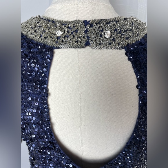 Candela NYC Blue & Silver Beaded Sequined Mini Shirt Dress Size Small - Picture 5 of 11